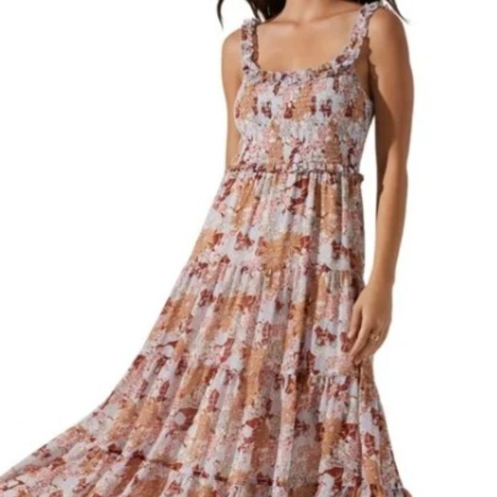 Astr the Label Rust Blue Floral Maxi Dress M